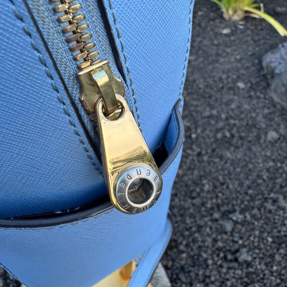 Henri Bendel Blue Saffiano Leather Backpack Gold Hardware - Picture 4 of 14